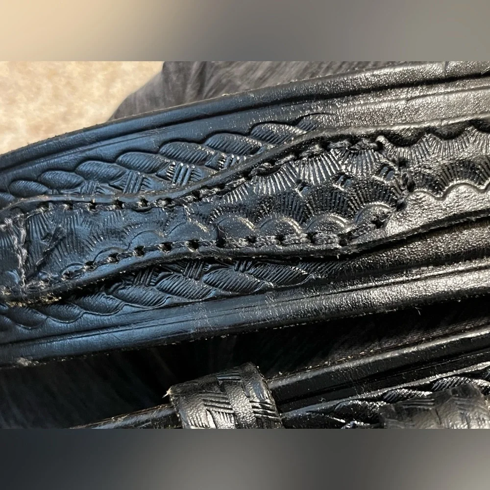 Triple K Black Leather Belt with Gold Buckle
